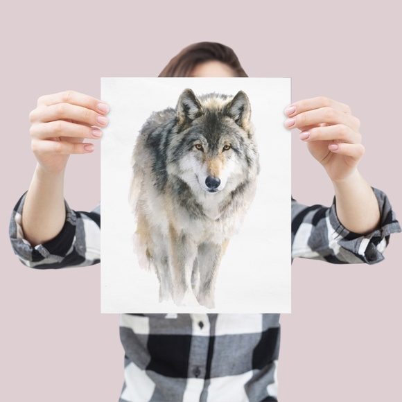 Watercolor Wolf with Mystical Aura Portrait Wall Art Print Poster, Unframed - Picture 4 of 6